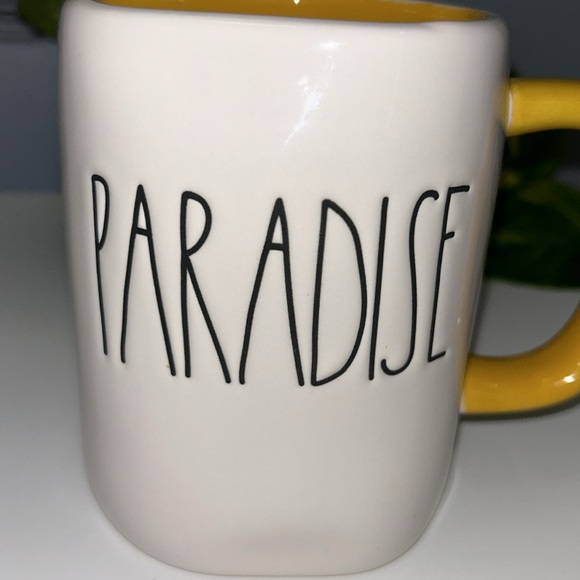 {Rae Dunn} "PARADISE" Mug - White with Yellow Handle and Interior - Picture 2 of 6